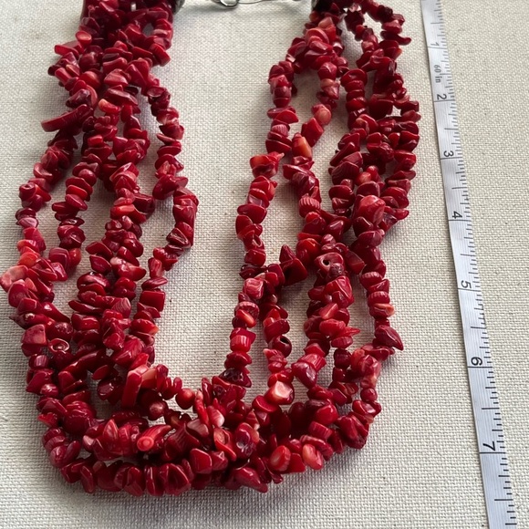Vintage Red Coral Chip Style Multi-Strand Necklace - Picture 4 of 5